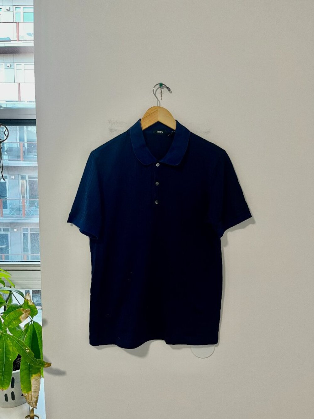 Theory Men's Blue Textured Short Sleeve Polo Size Medium
